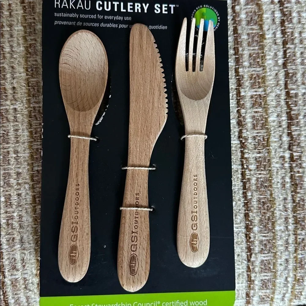 EB GSI Outdoors RAKAU Wooden Cutlery Set for Hiking Work School Lunch Travel